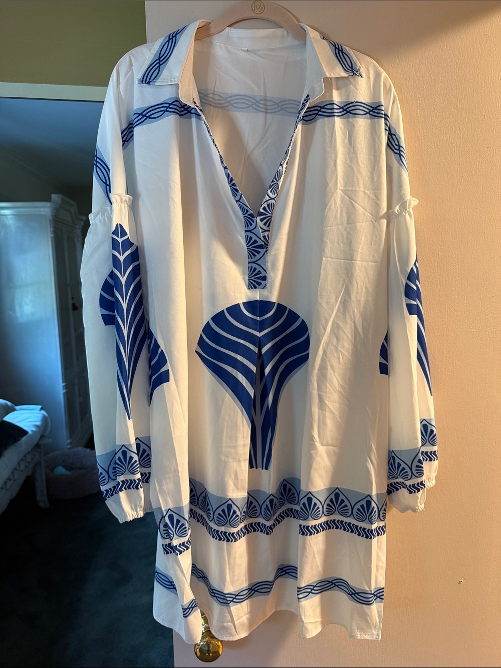 White with Bold Blue Graphic Print coverup or dress